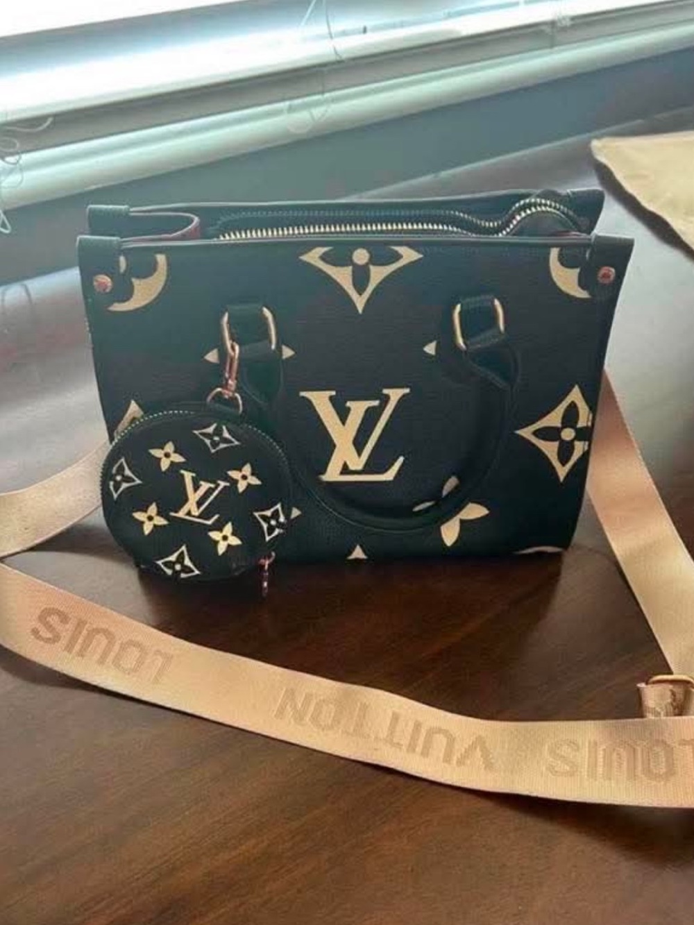 Louis Vuitton Black & Cream Monogram Satchel with Coin Pouch